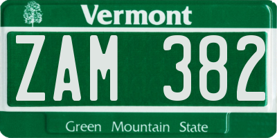 VT license plate ZAM382