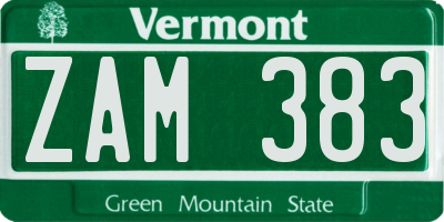 VT license plate ZAM383