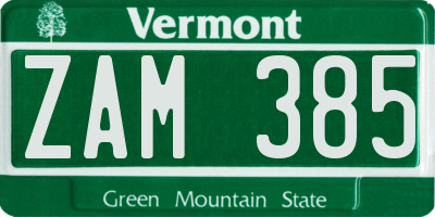 VT license plate ZAM385