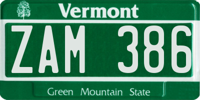 VT license plate ZAM386