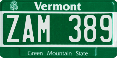 VT license plate ZAM389