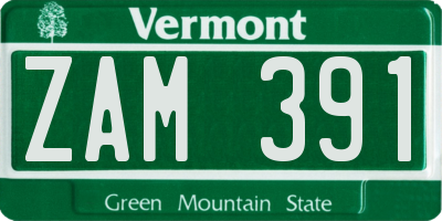 VT license plate ZAM391
