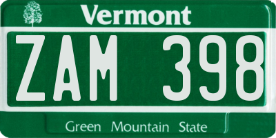 VT license plate ZAM398