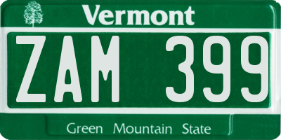 VT license plate ZAM399
