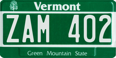VT license plate ZAM402