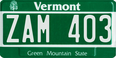 VT license plate ZAM403