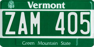 VT license plate ZAM405