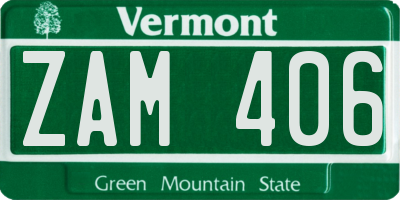 VT license plate ZAM406