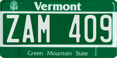 VT license plate ZAM409