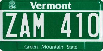 VT license plate ZAM410