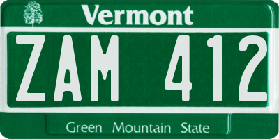 VT license plate ZAM412