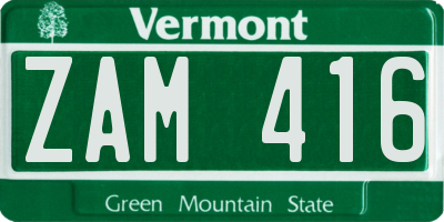 VT license plate ZAM416