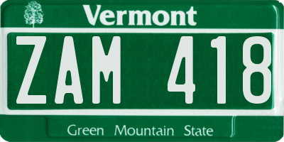 VT license plate ZAM418