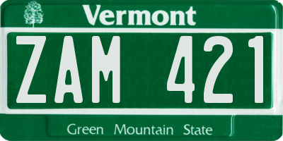VT license plate ZAM421