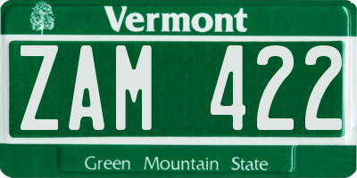 VT license plate ZAM422