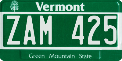 VT license plate ZAM425