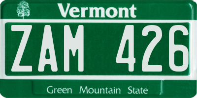 VT license plate ZAM426