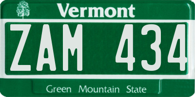 VT license plate ZAM434