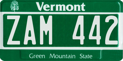 VT license plate ZAM442