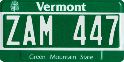 VT license plate ZAM447
