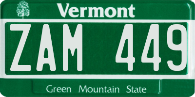 VT license plate ZAM449