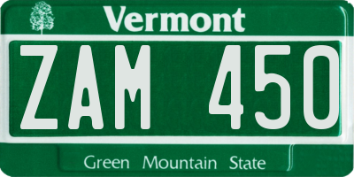 VT license plate ZAM450