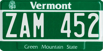 VT license plate ZAM452