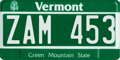 VT license plate ZAM453