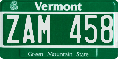 VT license plate ZAM458