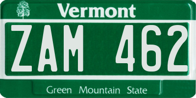 VT license plate ZAM462