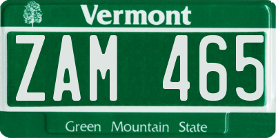 VT license plate ZAM465