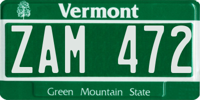 VT license plate ZAM472