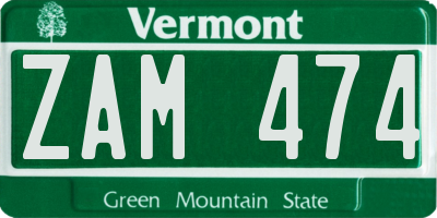 VT license plate ZAM474