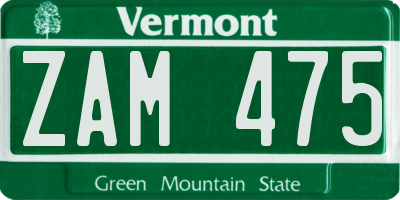 VT license plate ZAM475