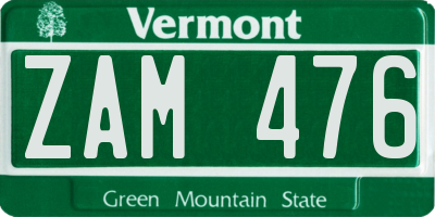 VT license plate ZAM476