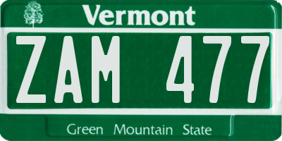 VT license plate ZAM477