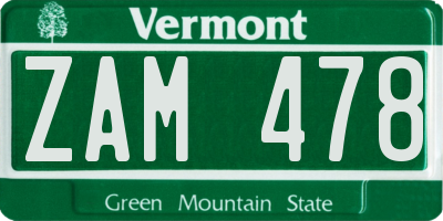 VT license plate ZAM478