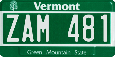 VT license plate ZAM481