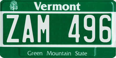 VT license plate ZAM496