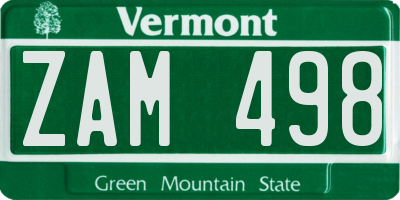 VT license plate ZAM498