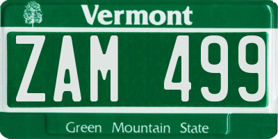VT license plate ZAM499