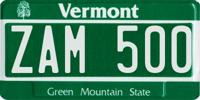 VT license plate ZAM500