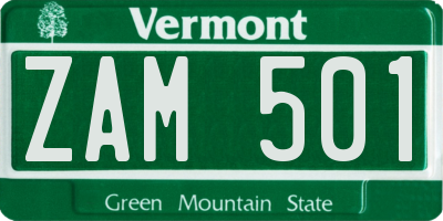 VT license plate ZAM501