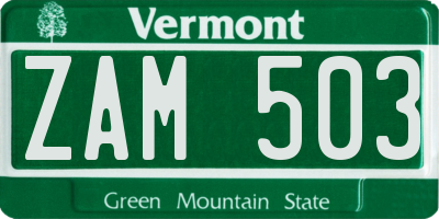 VT license plate ZAM503