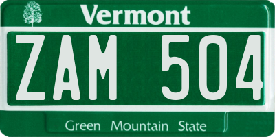 VT license plate ZAM504