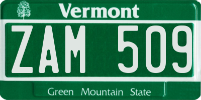 VT license plate ZAM509