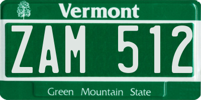 VT license plate ZAM512