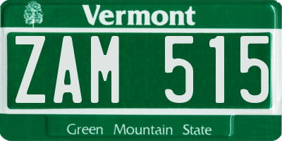 VT license plate ZAM515