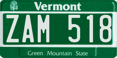 VT license plate ZAM518