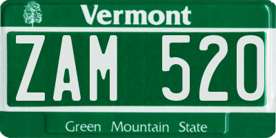 VT license plate ZAM520